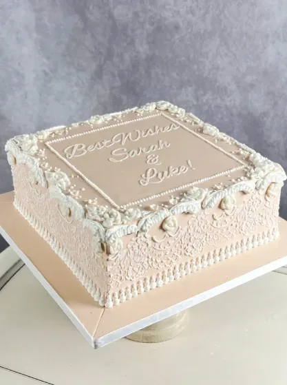 classic 1 tier square engagement cake