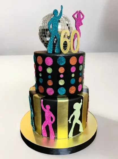 neon disco themed celebration cake