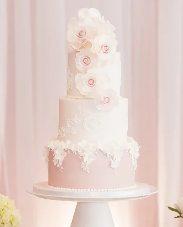 pink wedding theme with wedding cake